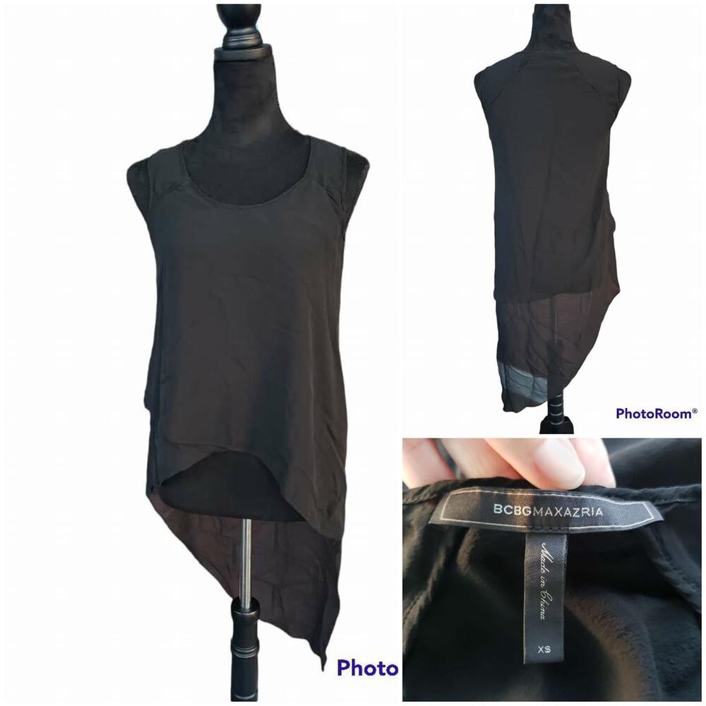 BCBGMAXAZRIA Asymmetrical Hi-Lo Flowy Sheer Sleeveless Shirt size XS